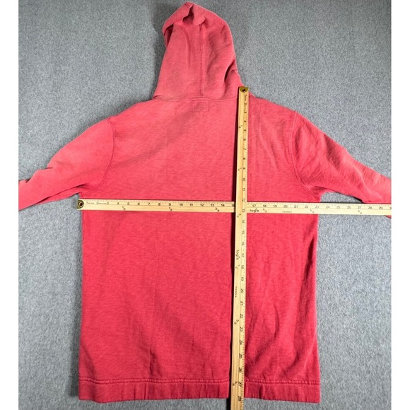 J.Crew Vintage Fleece Hoodie Men's Large Red 100% Cotton Pullover Reverse Weave - Picture 3 of 5